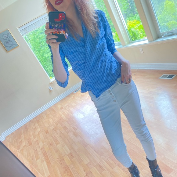 Collared Striped Wrap Top - Picture 5 of 7